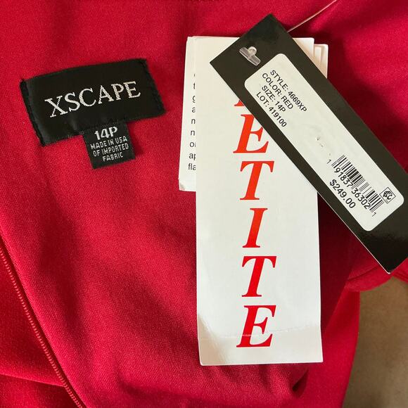 Red One Shoulder Evening Gown Size 14P XSCAPE Cut Out Thigh Slit Formal Dress - Picture 10 of 14